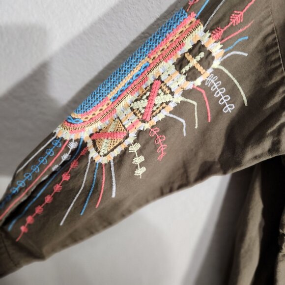 JCL Olive Green Embroidered Jacket S/M Boho Embroidery - Picture 10 of 16